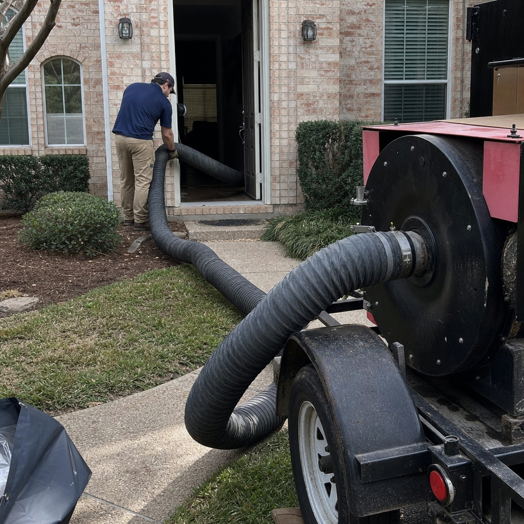 Technician performing professional residential air duct cleaning services.